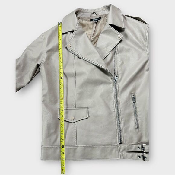 Missguided Moto Jacket Women’s XS Oversized Tan Faux Leather Biker Chic - Picture 7 of 11